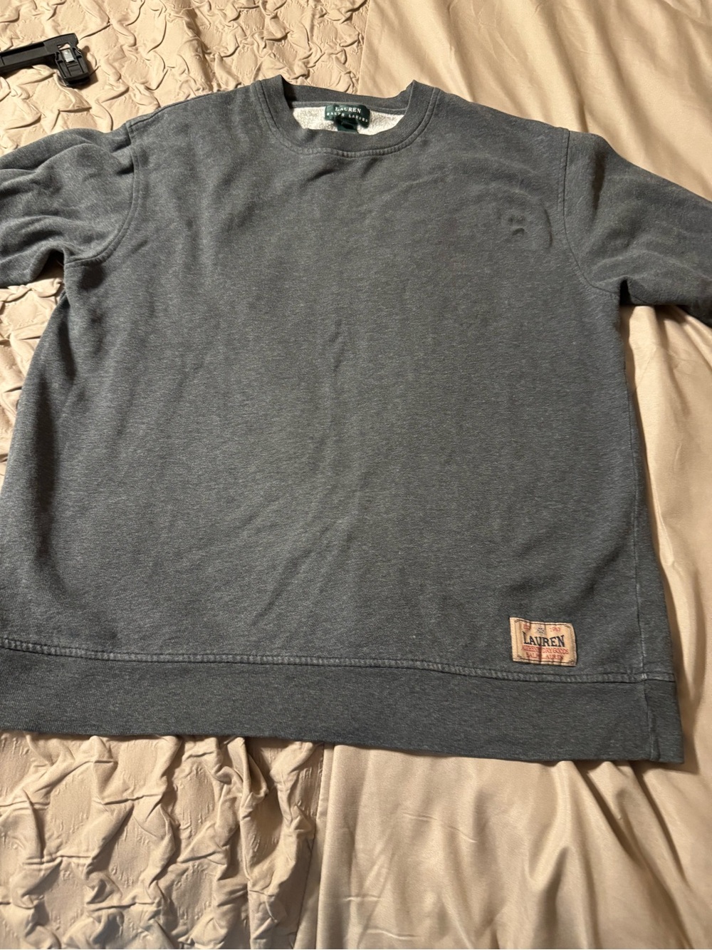 Vintage Lauren Ralph Lauren Men's Gray Crew Neck Fleece Logo Sweatshirt M